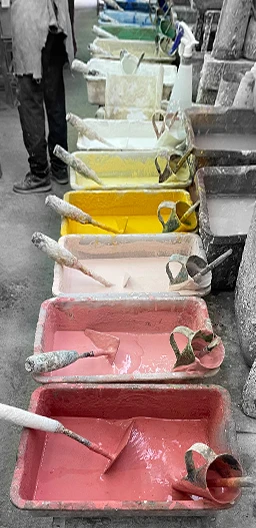Many different cement colours inside a factory, all cement Colours